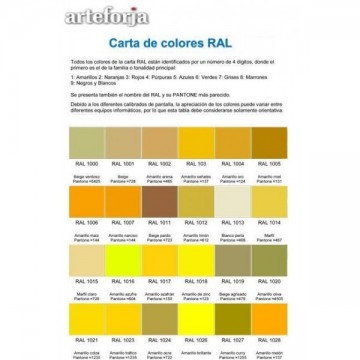 Varios de forja-Carta de colores RAL de diseño o tradicional